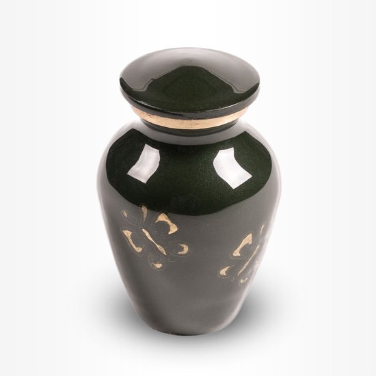 Crematie urn | Mini urn donkergroen met gouden vlinders | Keepsake urn | 0.08 liter