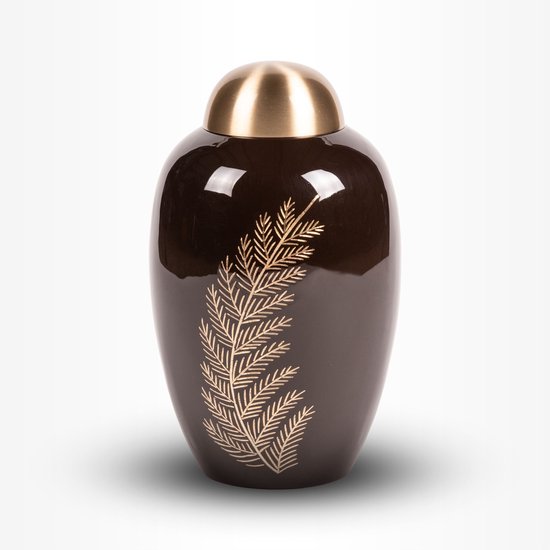Crematie urn | Messing urn groot donkerbruin met graanmotief | Urn voor volwassenen | 3.7 liter