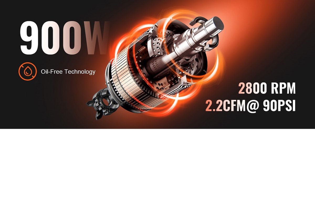 Compressor de ar VEVOR 4,8 galões 900 W 2,2 CFM @ 90PSI 70 dB ultra silencioso s