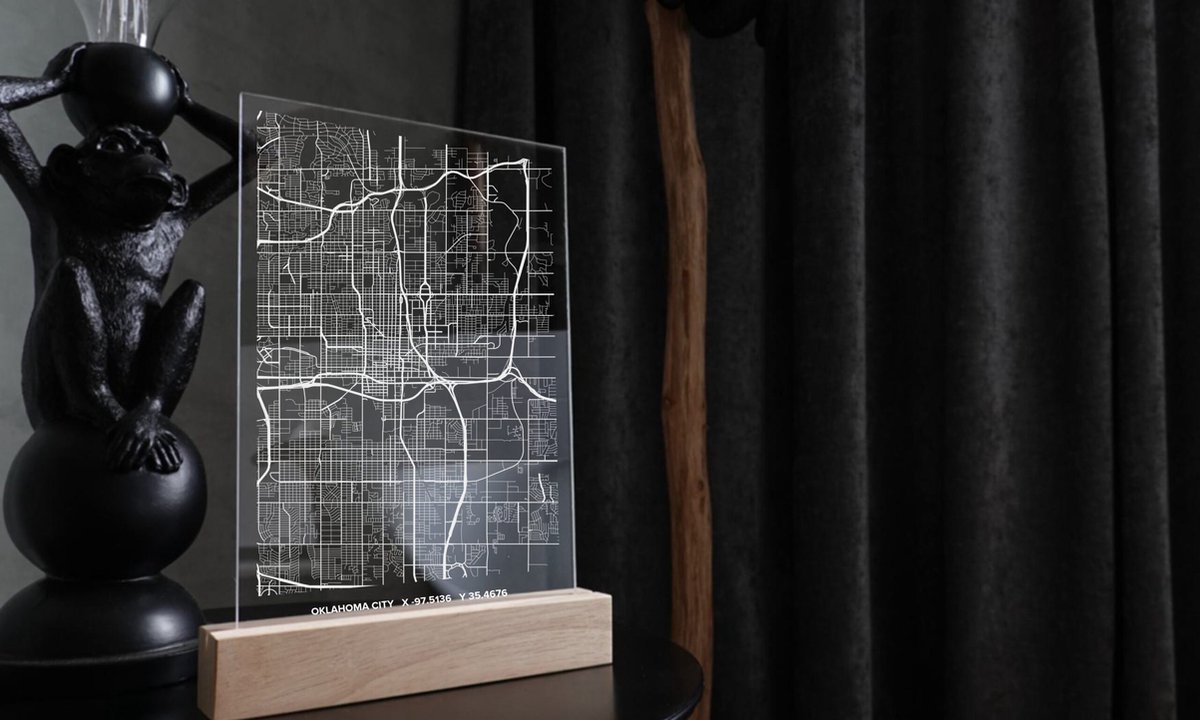 Oklahoma City kaart op plexiglas | poster van je stad - vensterbankdecoratie - wanddecoratie