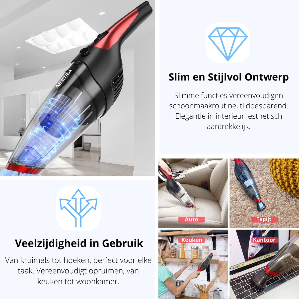 Aestra Kruimelzuiger Snoerloos 6500 Pa Rood - afbeelding 3