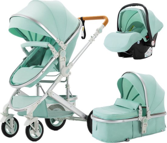 Thuys - Kinderwagen 3 in 1 – Wandelwagen baby 3 in 1 – Kinderwagen inclusief Autostoeltje – Kinderwagen Mintgroen, Aluminium