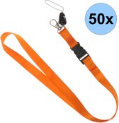 Fako Bijoux® - Keycord - Lanyard - Sleutelkoord - Badgehouder - 51cm - 20mm - Oranje - 50 Stuks