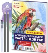 Papier aquarelle Tritart A5 300g | Blanc | 55 feuilles | bloc aquarelle DIN A5 avec aquarelle et 2 crayons
