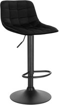 Tabourets de bar Pluto Velours - Avec dossier - Zwart - Set de 2 - Cuisine - Chaises de bar ergonomiques - Réglable en hauteur - Hauteur d'assise 60-82cm