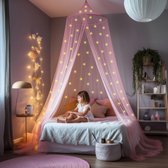 Roze Klamboe met 67 Glow in the Dark Sterren - Hemelbed voor Kinderkamer of Volwassenen - Sterrenhemel Sluier, Hemeltje en Bedtent - Baby Muggennet Decoratie