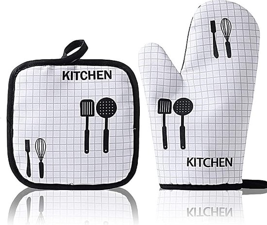 Keuken Oven Handschoenen, 2 stuks Ovenwanten en Pot Houders Set Hittebestendige Oven Handschoenen Duurzame Hot Pad Pot Houders voor Koken, Bakken, Magnetron