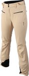Dames, beige skibroek, van de zijkant gezien, met zwarte details en logo.