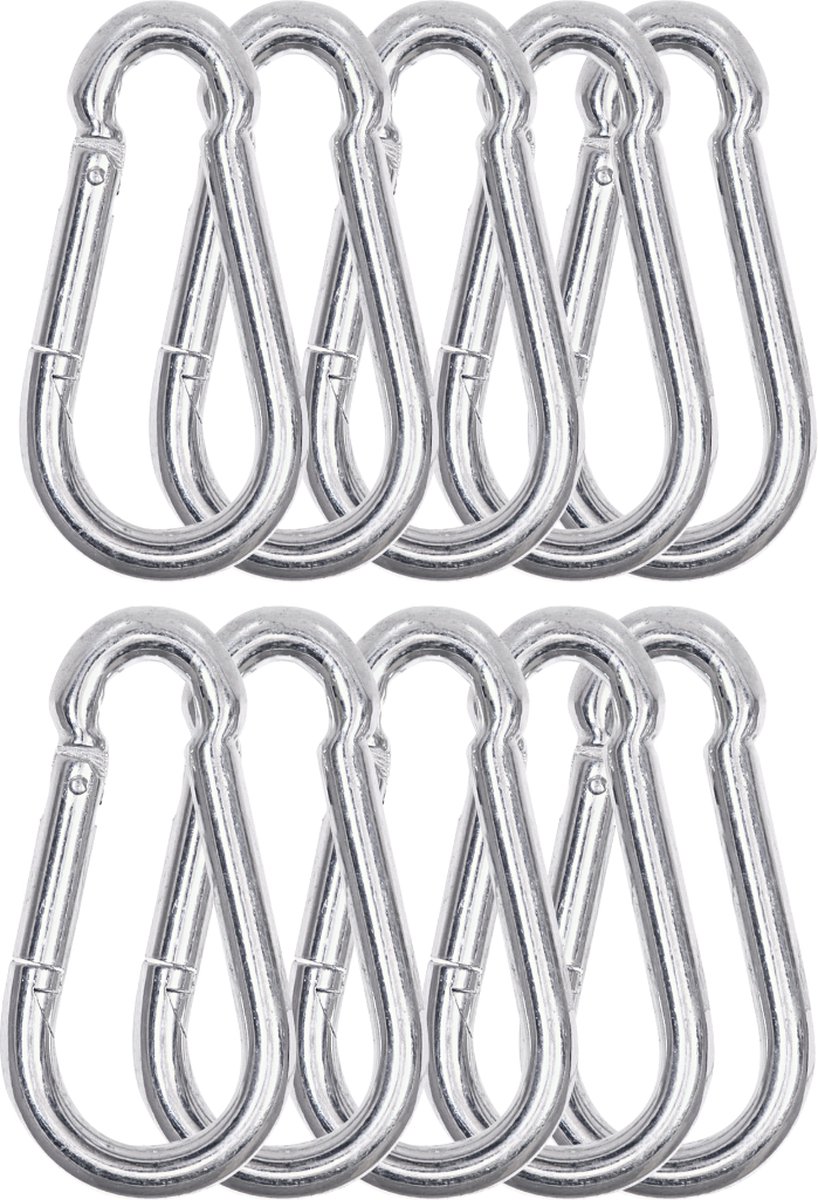DX - Megapakket 10 stuks Karabijnhaak - Zilver - Musketonhaak - 7x70m - Musketonhaak