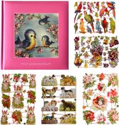 Poëziealbum - 16x16 - Roze - S7 - Vogels - met 5 vellen Poëzieplaatjes - Versjes - Gedicht - Cadeau - Sint - Geschenk - Knutselen - Hobby - Creatief - Scrapbook - Poezie