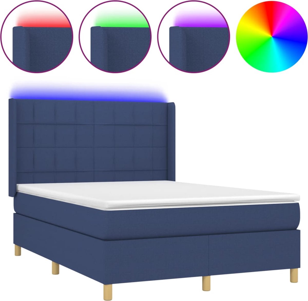 vidaXL - Boxspring - met - matras - en - LED - stof - blauw - 140x200 - cm