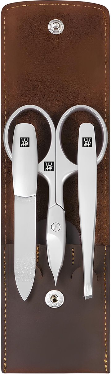 Goedkoopste Twinox Manicure Pedicure 3-Delig Set in Bruin Lederen Zaak