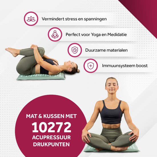 Northwall Spijkermat met Kussen & Draagtas - Acupressuur mat met Spijkerkussen - Spijkerbed - Acupunctuur - Meditatie - Shakti Massage - Groen