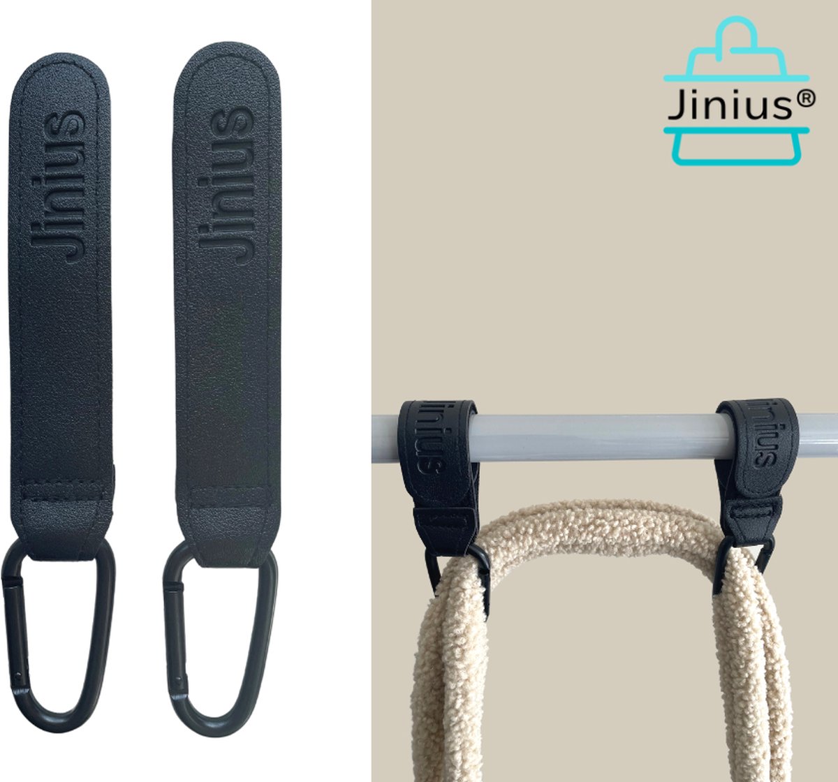 Jinius ® - Zwart - Buggy - Tassen Haak - Boodschappen haak - Stroller Hook - Kinderwagen tassenhaakjes - Haakjes voor tassen - Buggy haakjes - Set van 2 - Jinius