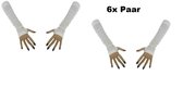 6x Paar Gala vingerloze handschoenen wit 32cm - Huwelijk - Gala thema feest bruiloft party festival handschoen