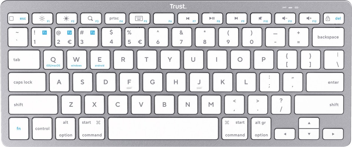 Trust - Draadloos Toetsenbord - Bluetooth - Universeel - Laptop, PC, Tablet, Ipad, iPhone - Ultra-Dun Design - QWERTY - Zilver