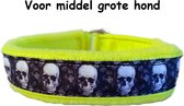 Sliphalsband skull grijs neon geel halfcheck halsband
