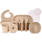 AdomniaGoods - Vaisselle Bébé - Couverts Bébé - Vaisselle Vaisselle pour enfants - Vaisselle en Siliconen avec ventouse - Beige
