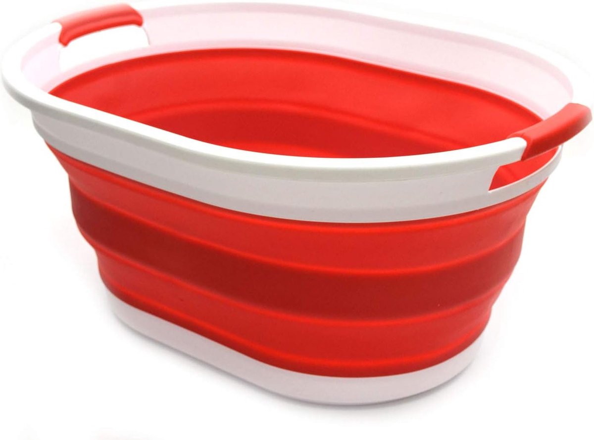 Goedkoopste 28L opvouwbare plastic wasmand - ovale kuip / mand - opvouwbare opbergcontainer / organizer - draagbare waskuip - ruimtebesparende wasmand (rood