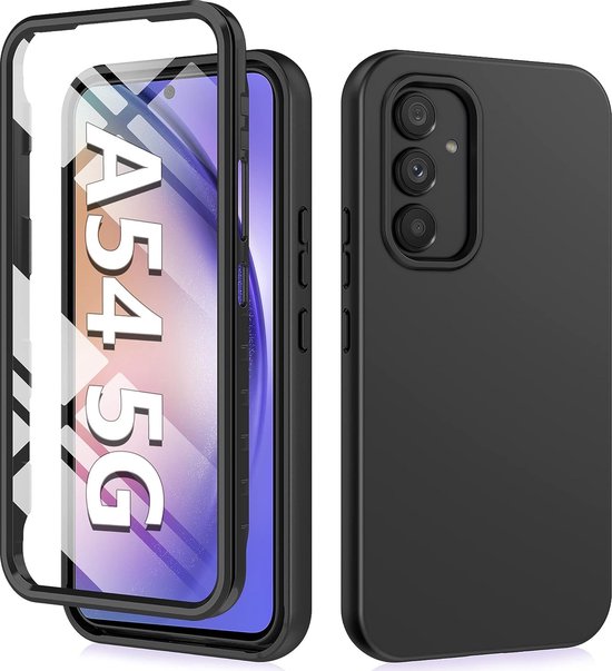 Podec Coque 2 en 1 avec Film de Protection d'écran pour Samsung Galaxy A54 Zwart - Anti-Choc