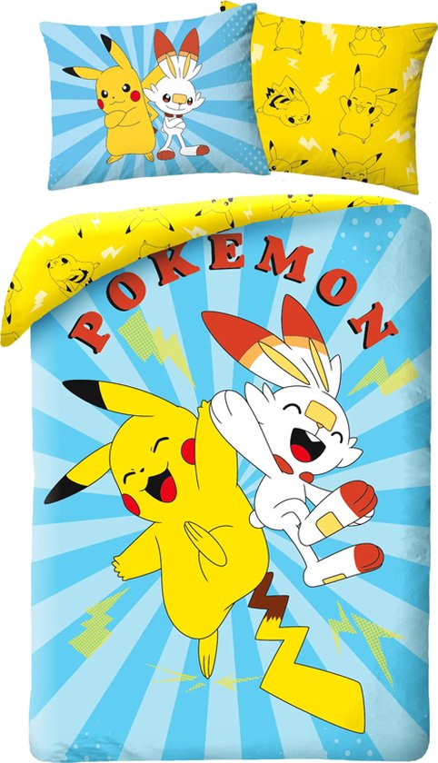 Pokémon Housse de couette Pikachu & Scorbunny 140 x 200 cm (65 x 65 cm)