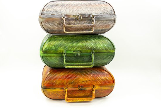 Decoratie - kofferset van 3 - Fairtrade - handgemaakt Indonesië - bamboe - vintage - opbergen