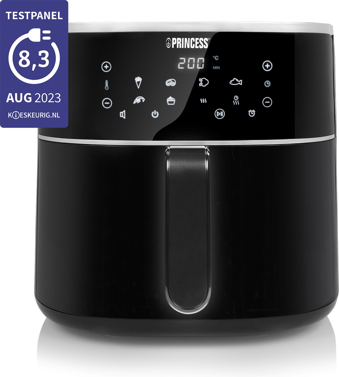 Afbeelding 2 van Princess Digitale Airfryer XXL 182254 - 8 liter - Extra Groot - PFAS vrij - Heteluchtfriteuse - Inclusief in hoogte verstelbaar Grillrack - Digital Touchscreen - 8 Automatische Programma's - 1800W - Zwart