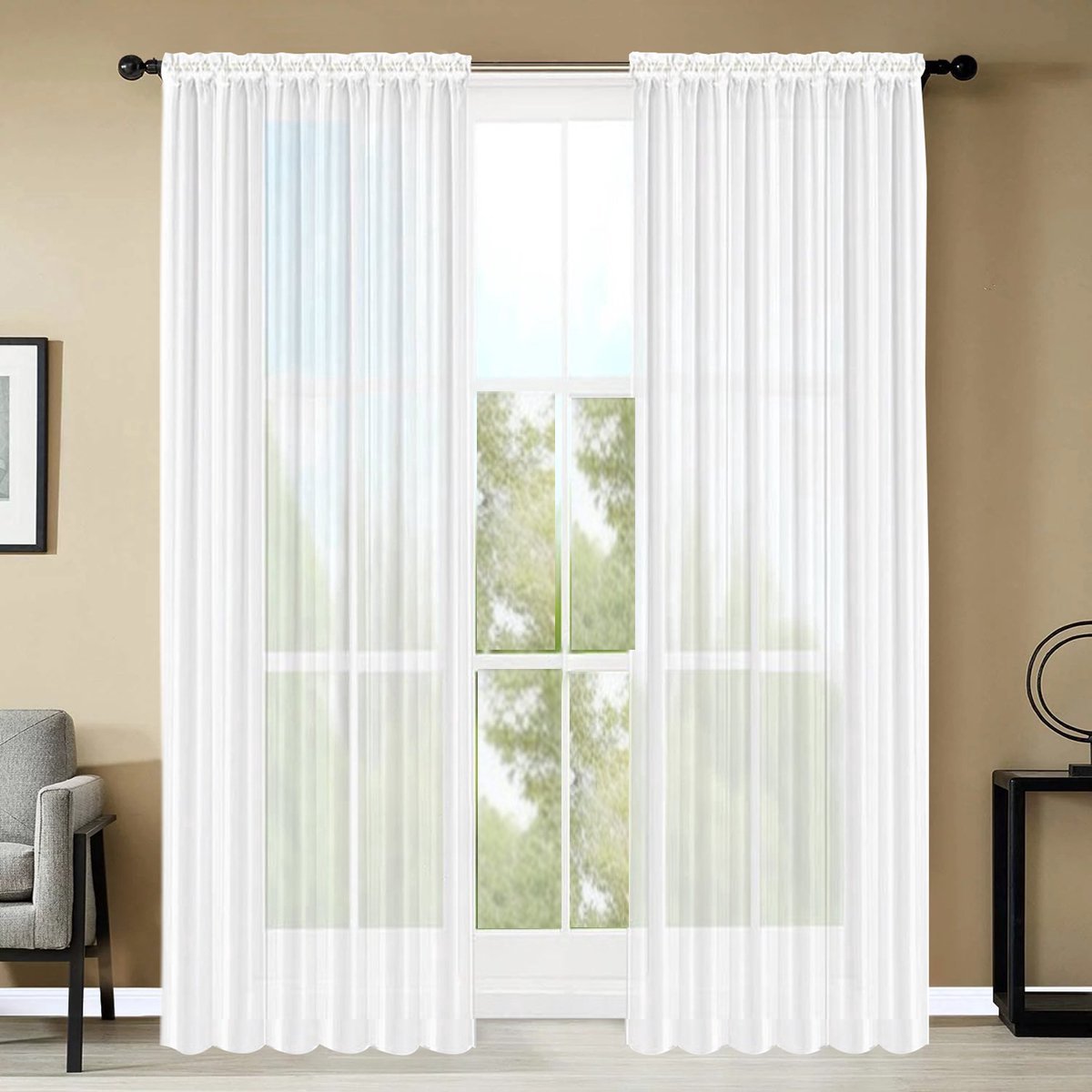 Glow Thuis Kant-en-Klaar Vitrage Gordijn - Voile Materiaal - Wit - Decoratief - Inclusief Haken - 140x270 cm