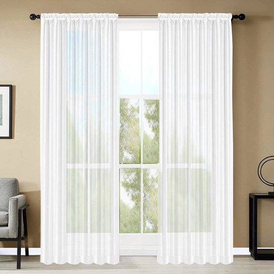 Glow Thuis Kant-en-Klaar Vitrage Gordijn - Voile Materiaal - Wit - Decoratief - Inclusief Haken - 140x270 cm