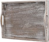 Rustiek houten dienblad, Ottomaans houten dienblad voor salontafel, boerderij Vintage decoratief dienblad met uitgesneden handvat voor dineren, ontbijt, rechthoekig, 17"Lx11"W
