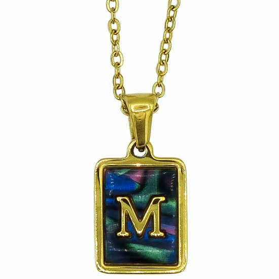 Letter Ketting - Initial M in Abalone schelp - Premium Staal in goud