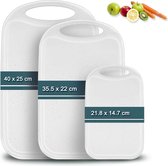 Snijplank, 3-delige snijplankenset met sapgroeven en antisliphandgrepen, antibacteriële snijplanken/ontbijtplanken, kunststof, wit, BPA-vrij, vaatwasmachinebestendig