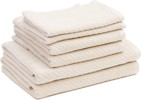 Badstof handdoekenset, 2 handdoeken (50 x 100 cm), 2 badhanddoeken (70 x 140 cm) en 2 gastendoekjes (30 x 50 cm), 100% katoen, 480 g/m² - Crème