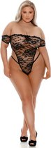 Barely Bare Lace Thong Teddy Plus Size Zwart