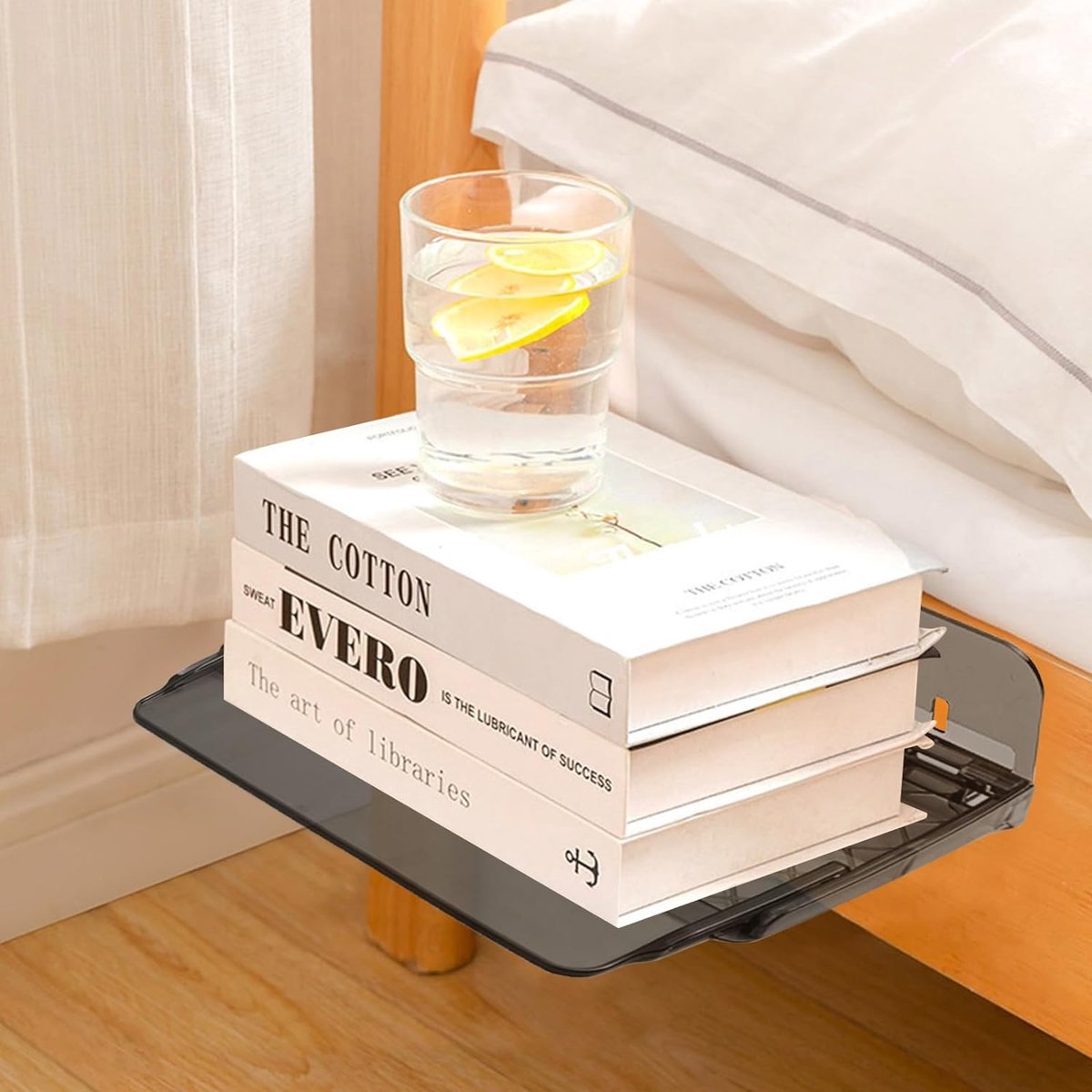 Kongming Nachtkastje rek bedtablet klembaar hangend aan het hoogslaper bed organizer bedplank om in te hangen met kabelgaten voor studentenkamer en