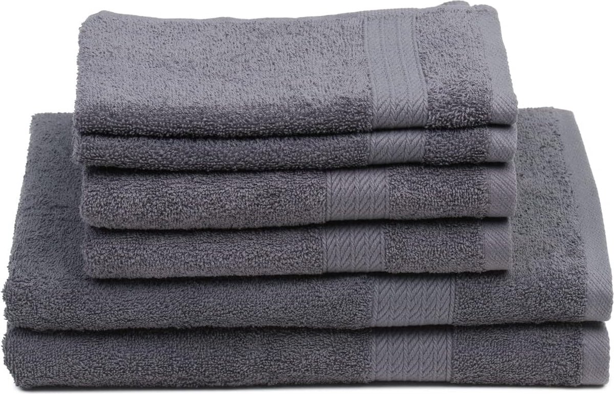handdoekenset, 2 handdoeken (50 x 100 cm), 2 badhanddoeken (70 x 140 cm) en 2 gastendoekjes (30 x 50 cm), 100% katoen, 480 g/m² - antraciet