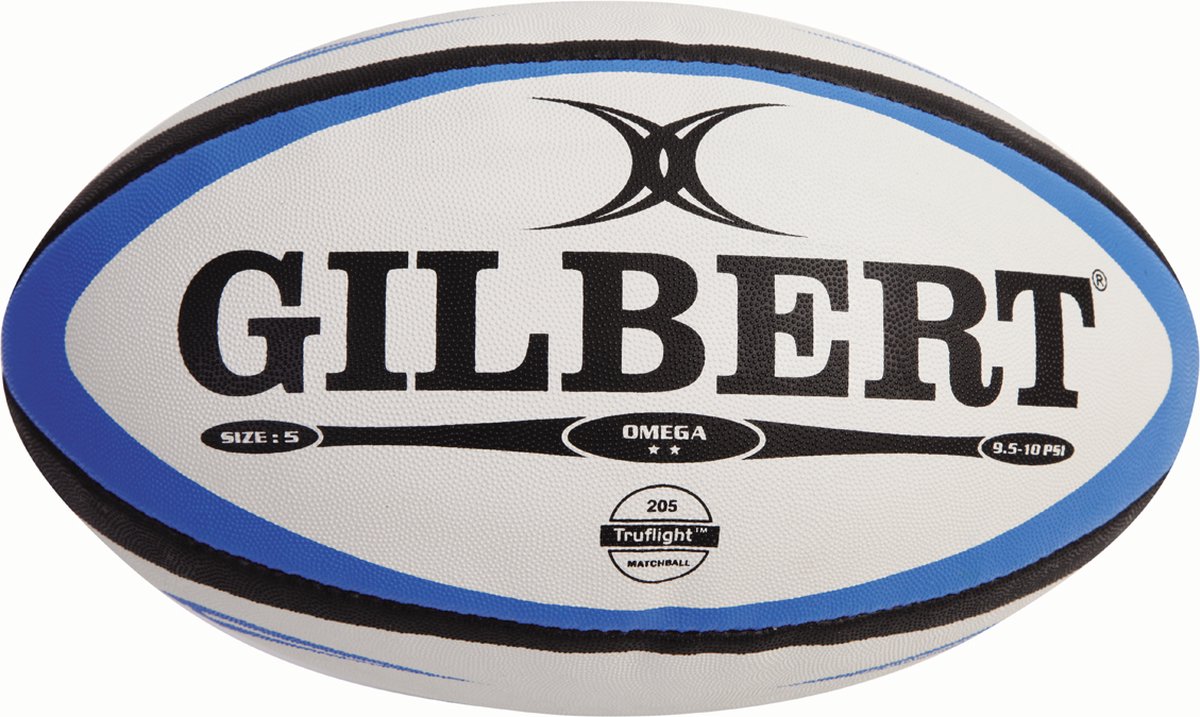 Gilbert Rugbybal Omega Match Blauw/Zwart - Maat 3 (5 stuks)