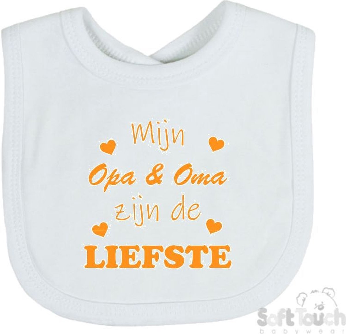 Goedkoopste Soft Touch Slabber Slabbetje Slab Mijn Opa & Oma zijn de liefste Unisex Katoen Wit/mosterd Maat 33x22 Cm