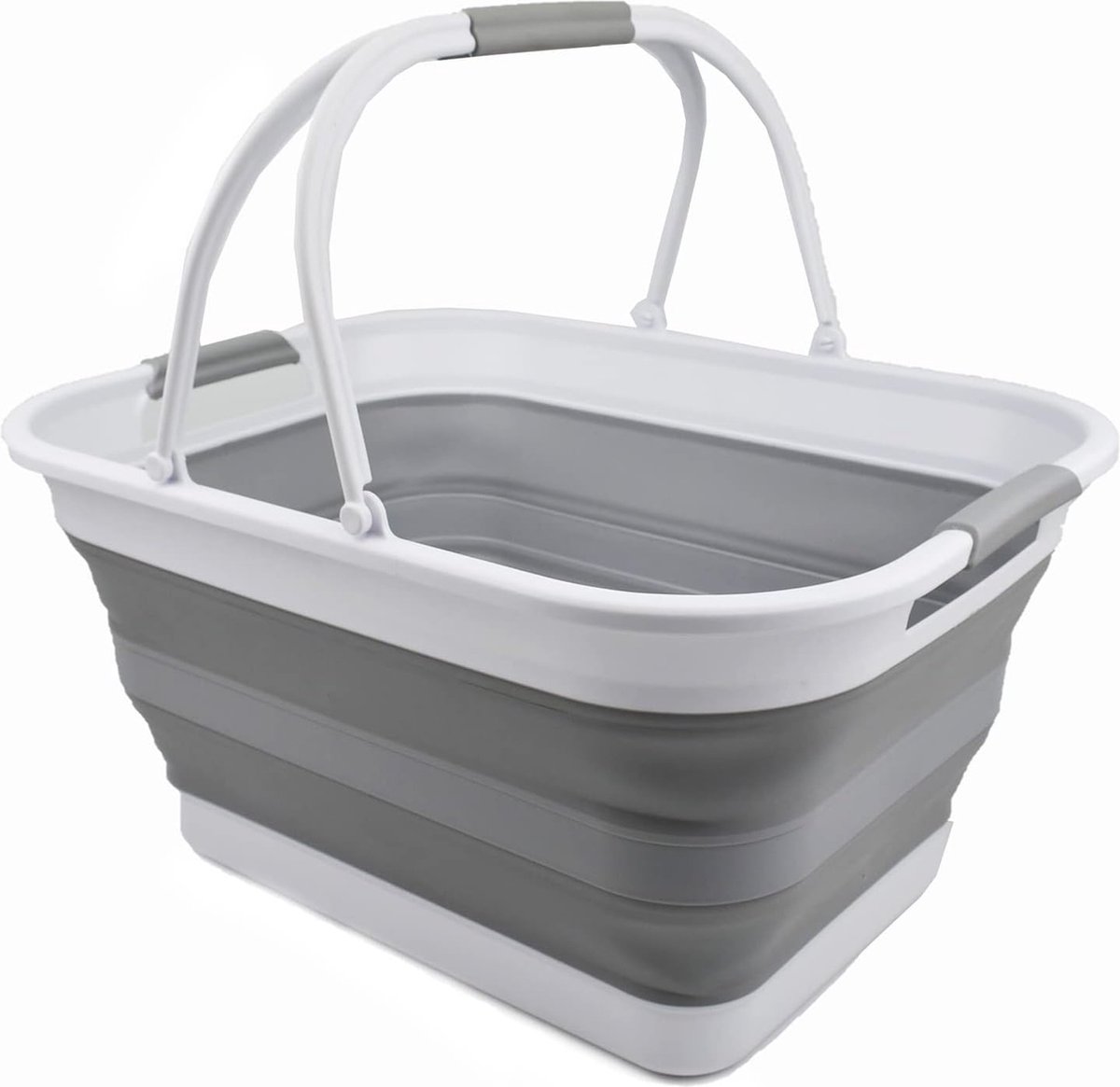 Opvouwbare kuip van 29 liter met handvat, draagbare picknickmand, ruimtebesparende opslagcontainer, watercapaciteit 24 liter (wit/grijs)