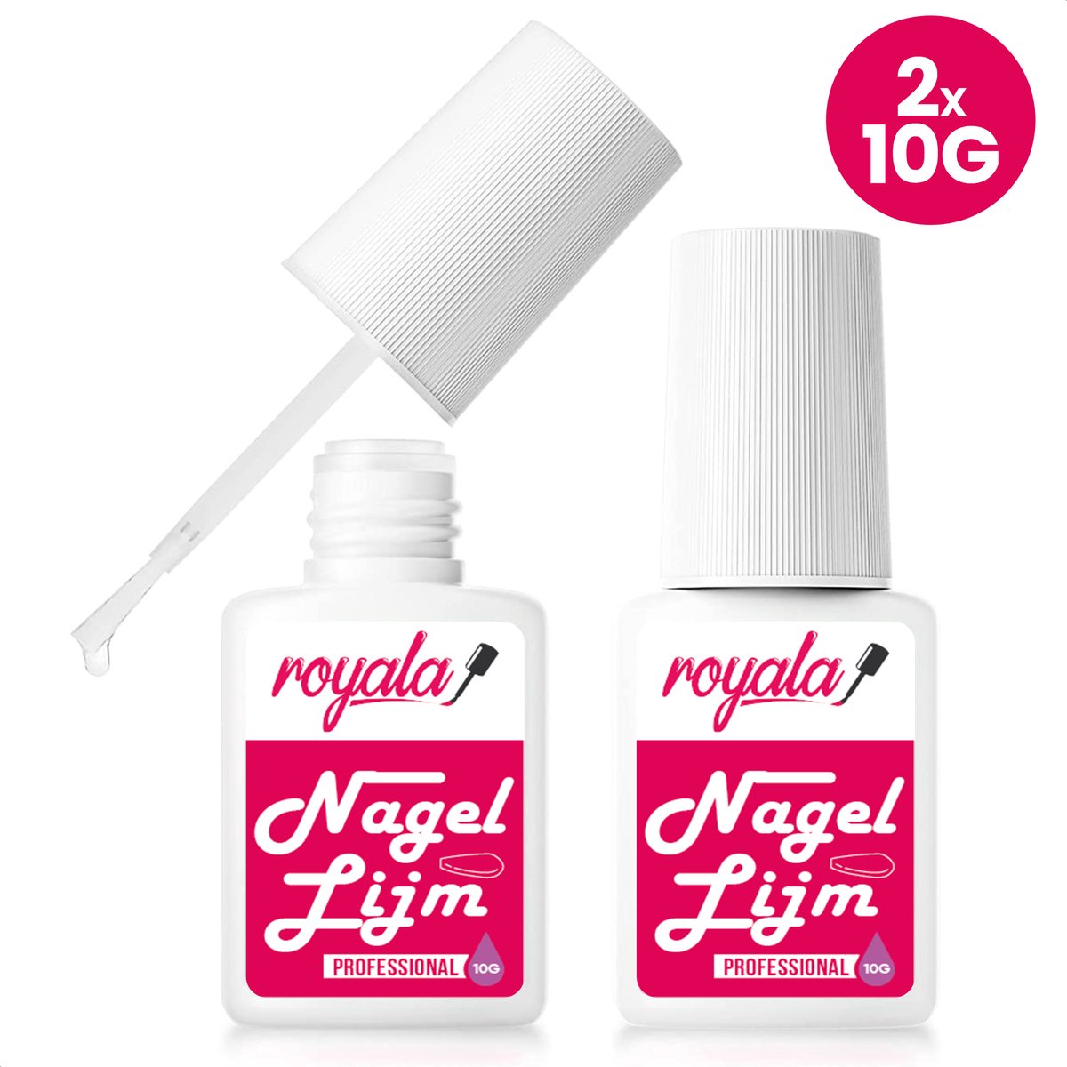Royala Nagellijm 2 flesjes a 10ml - Nagellijm met kwastje en fijne precisie-applicator - Nagel lijm - Plaknagel lijm - Kunstnagel lijm - Strass lijm - Nail Glue