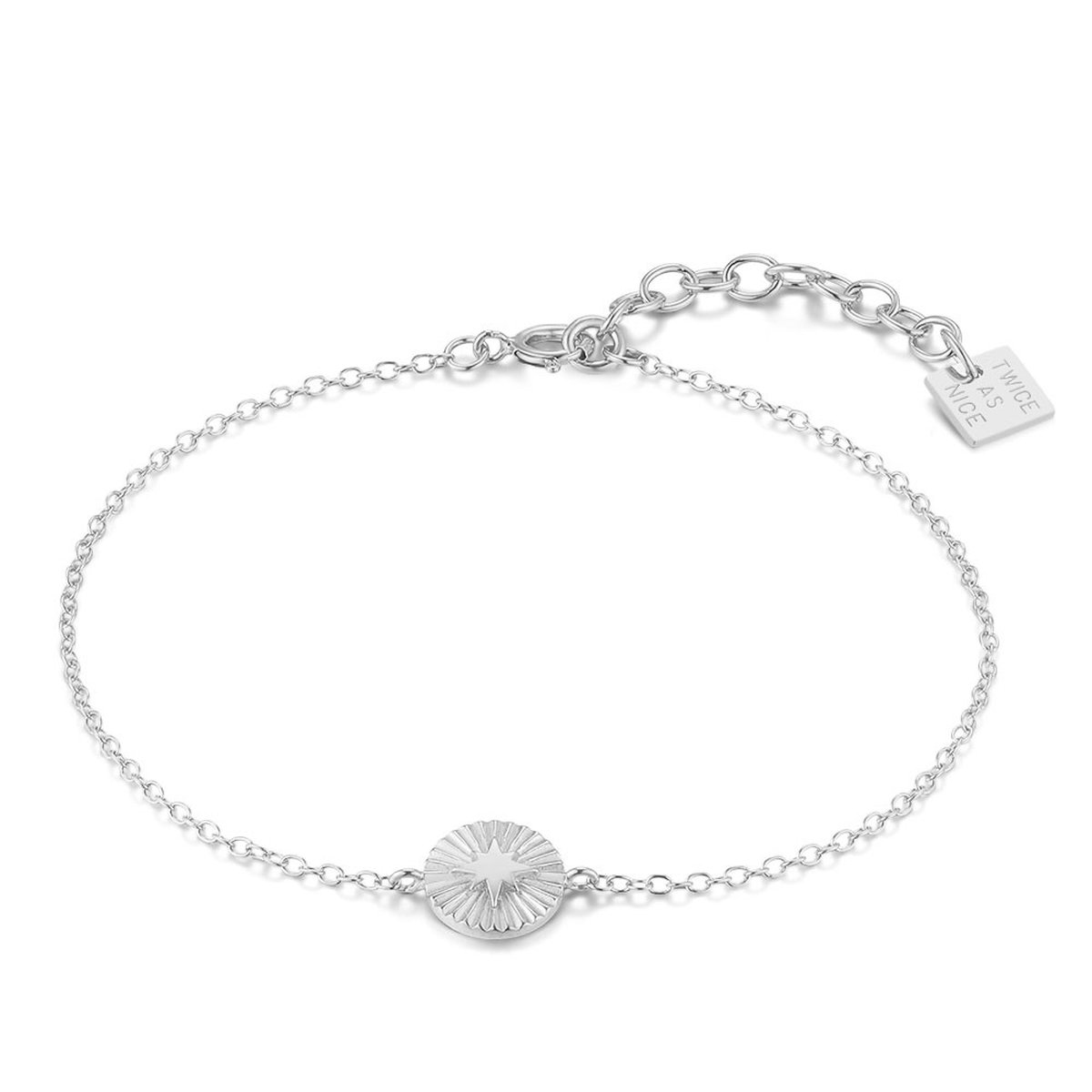 Twice As Nice Armband in zilver, schijfje met ster 16cm+3cm
