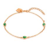 Twice As Nice Armband in rosé zilver, 3 groene druppelvormige zirkonia 15 cm+3 cm