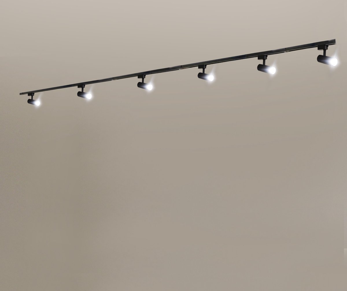 Rilimo Railverlichting - Railsysteem Plafondverlichting - GU10 Spots Ronde Spots - Dimbaar Sfeervol Zwart 6 Spots 4 Meter Links/ Rechts