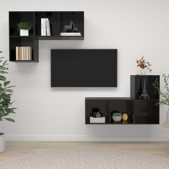 The Living Store TV-meubelset - Hoogglans zwart - 37 x 37 x 72 cm - 4 stuks