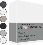 Droomtextiel Zachte Flanel Velvet Velours Hoeslaken Wit Eenpersoons 90x200 cm - Hoogwaardige Kwaliteit - Super Zacht