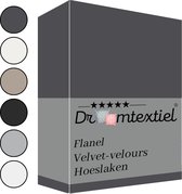 Droomtextiel Zachte Flanel Velvet Hoeslaken Antraciet Lits-Jumeaux 160x200 cm - Hoogwaardige Kwaliteit - Super Zacht