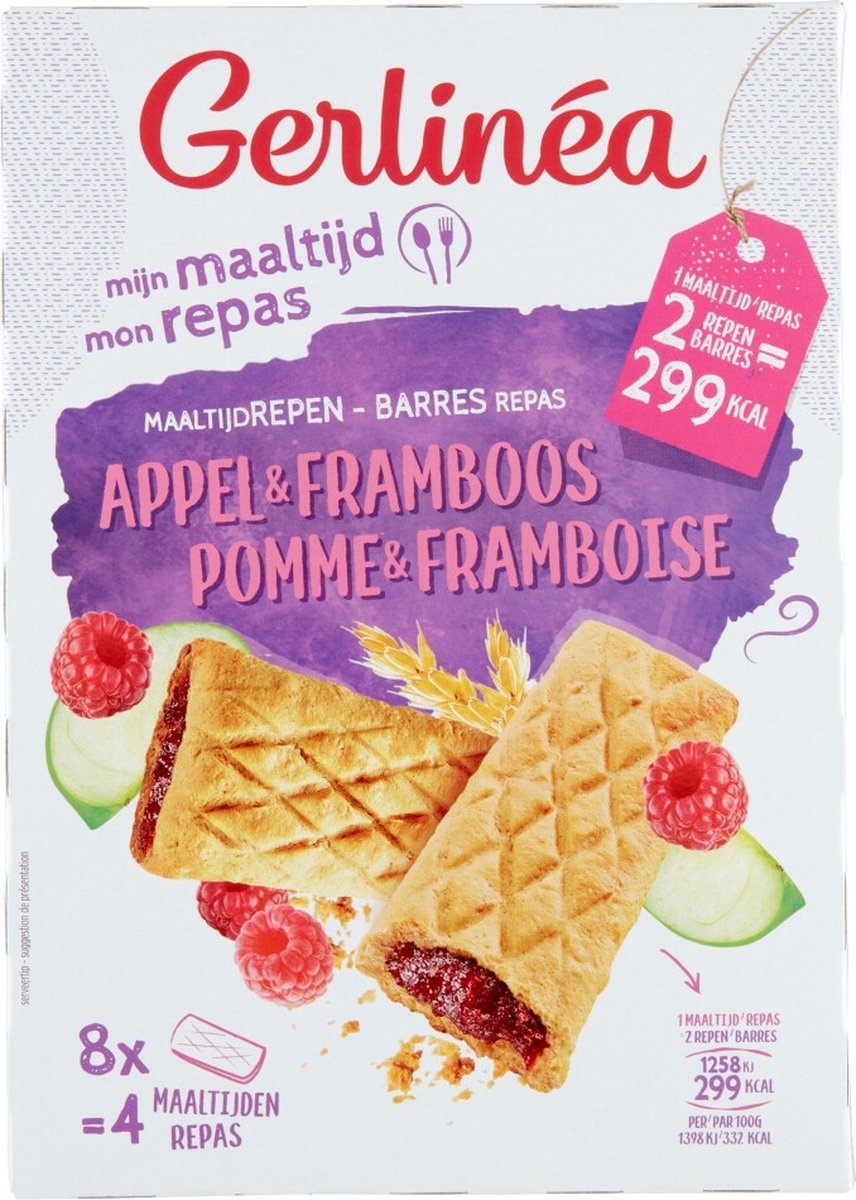 Goedkoopste Gerlinea Snackrepen Gevuld Appel-Framboos - 8 stuks