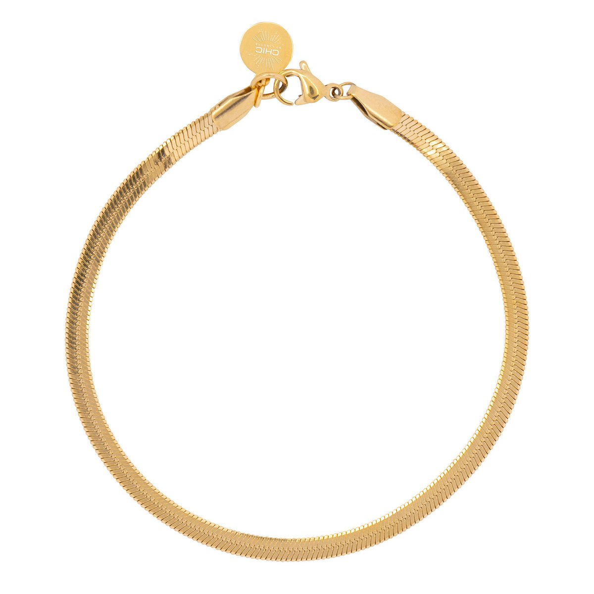 RVS Stalen Armband Platte Schakels - Slang Schakel - 18 cm - Goud inc. Sieradenzakje