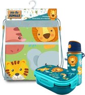 Jungle Kids - Into the jungle lunchbox set kinderen - 3-delig - blauw - incl. gymtas/schooltas