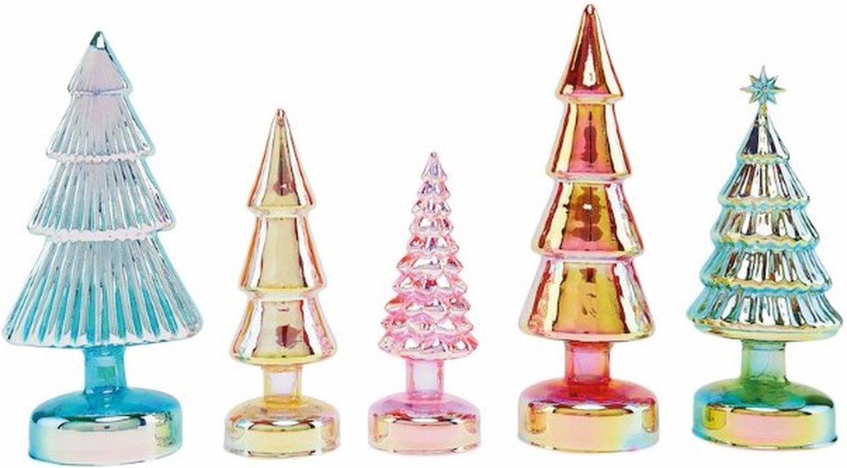 MoMA - Kerstbomen van Glas met warme LED verlichting - set van 5